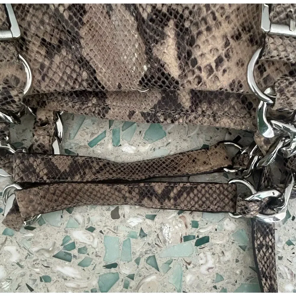 Michael Kors Snakeskin Gray Brown Leather Large Hobo Toto Purse Bag - Picture 8 of 16